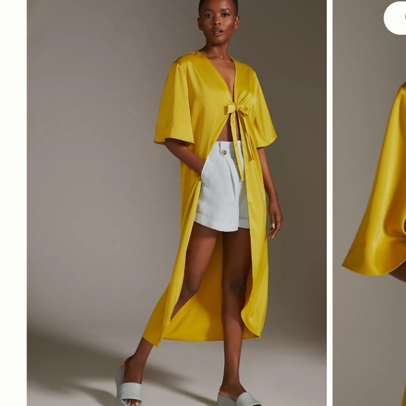 Anthropologie Pilcro Open Cross-back Kimono Golden Yellow Kaftan Front Tie O/S - Picture 2 of 14